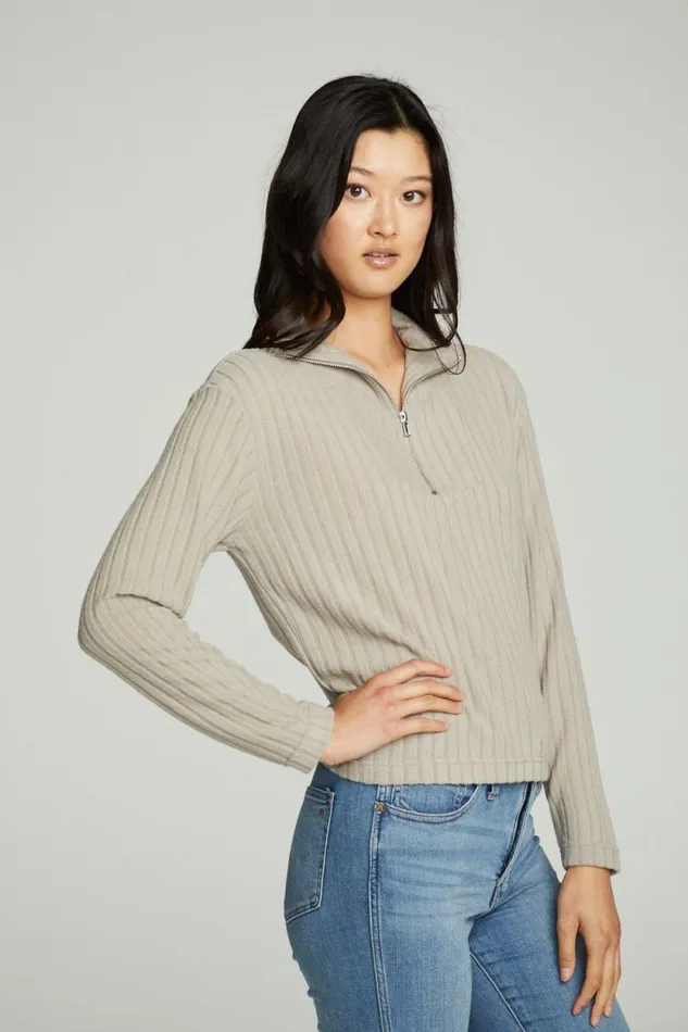 Womens Chaser Brand Tops Zip Up Mock Neck Long Sleeve Pullover
