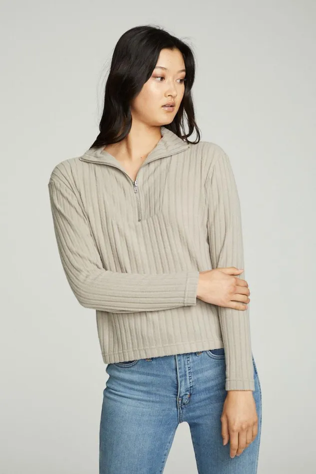 Womens Chaser Brand Tops Zip Up Mock Neck Long Sleeve Pullover