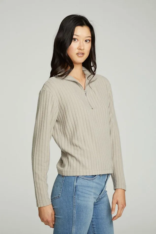 Womens Chaser Brand Tops Zip Up Mock Neck Long Sleeve Pullover