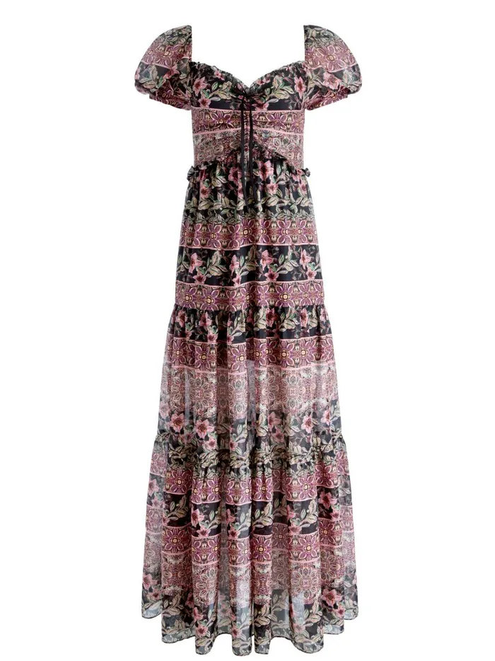 Womens Dresses Alice Olivia Andrea Puff Sleeve Maxi Dress Canopy Tile Black