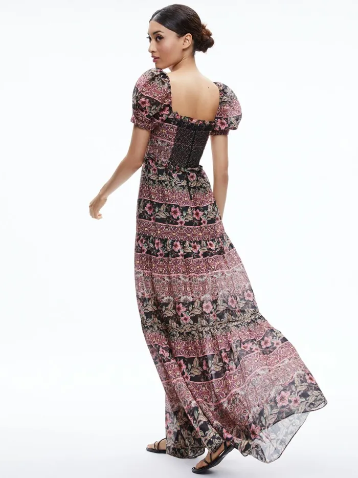 Womens Dresses Alice Olivia Andrea Puff Sleeve Maxi Dress Canopy Tile Black
