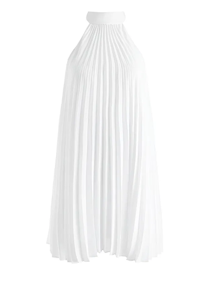 Womens Dresses Alice Olivia Aviana Halterneck Sunburst Pleat Mini Dress White