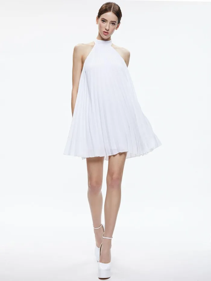Womens Dresses Alice Olivia Aviana Halterneck Sunburst Pleat Mini Dress White