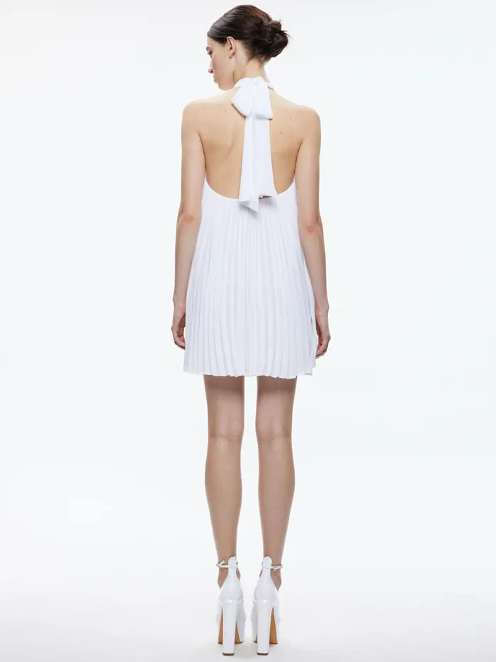 Womens Dresses Alice Olivia Aviana Halterneck Sunburst Pleat Mini Dress White