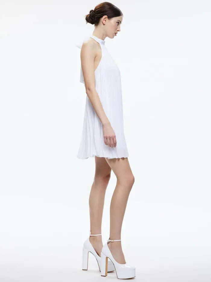 Womens Dresses Alice Olivia Aviana Halterneck Sunburst Pleat Mini Dress White