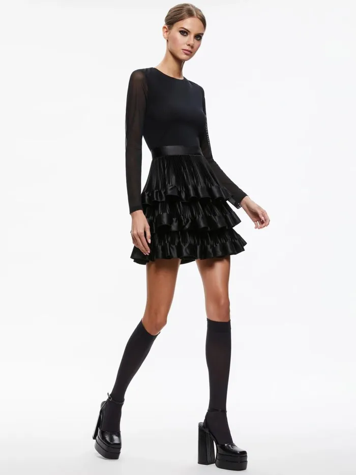 Womens Dresses Alice Olivia Chara Tiered Ruffle Mini Dress Black