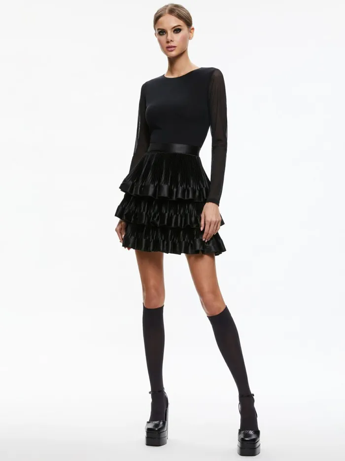 Womens Dresses Alice Olivia Chara Tiered Ruffle Mini Dress Black