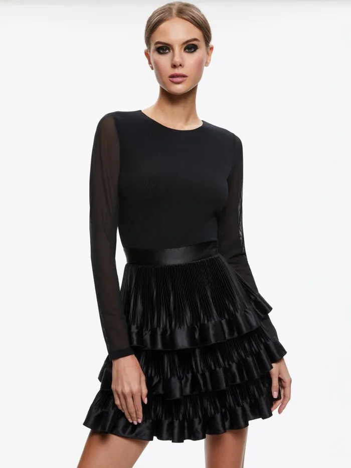 Womens Dresses Alice Olivia Chara Tiered Ruffle Mini Dress Black