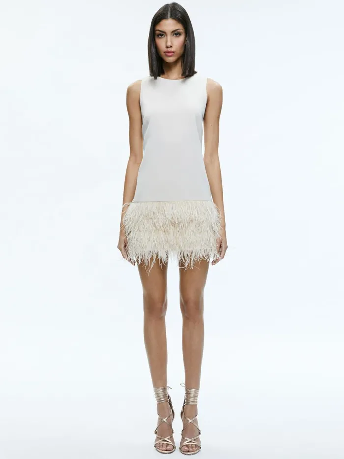 Womens Dresses Alice Olivia Coley Feather Trim Dress Champagne
