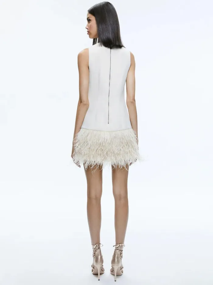 Womens Dresses Alice Olivia Coley Feather Trim Dress Champagne