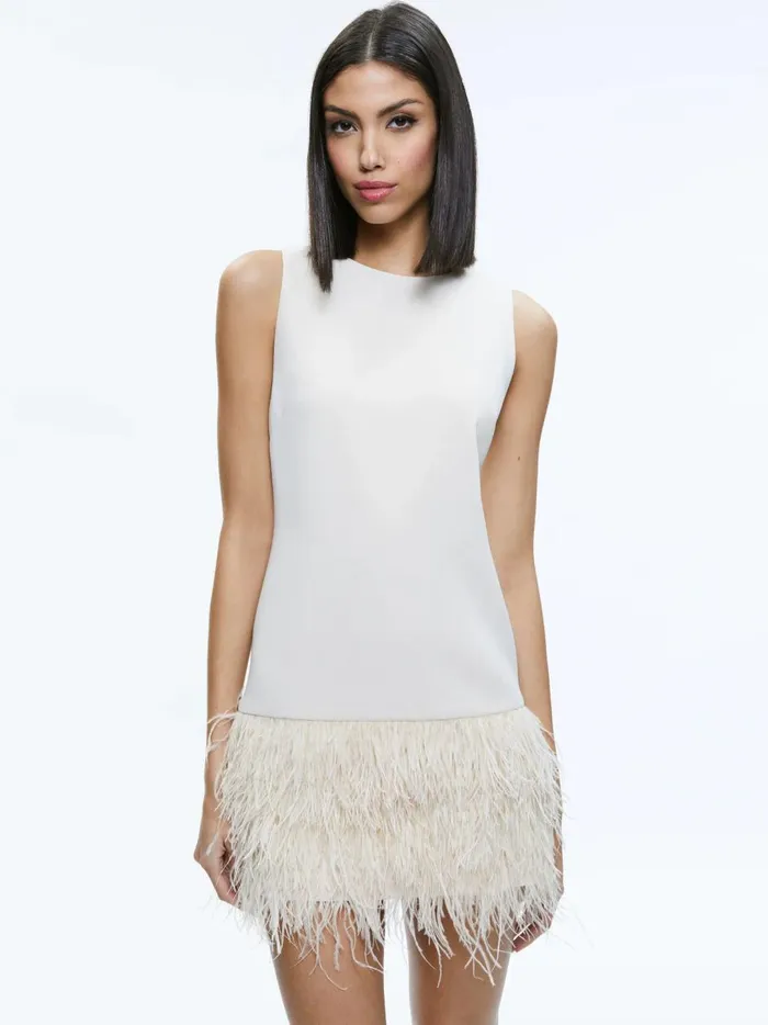 Womens Dresses Alice Olivia Coley Feather Trim Dress Champagne