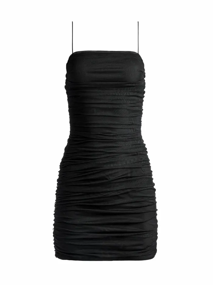 Womens Dresses Alice Olivia Cruz Spaghetti Strap Mini Ruched Dress Black