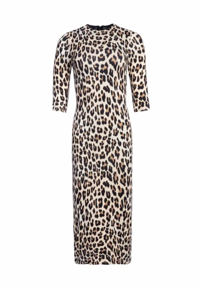 Womens Dresses Alice Olivia Delora Fitted Mock Neck Midi Dress Textured Leopard