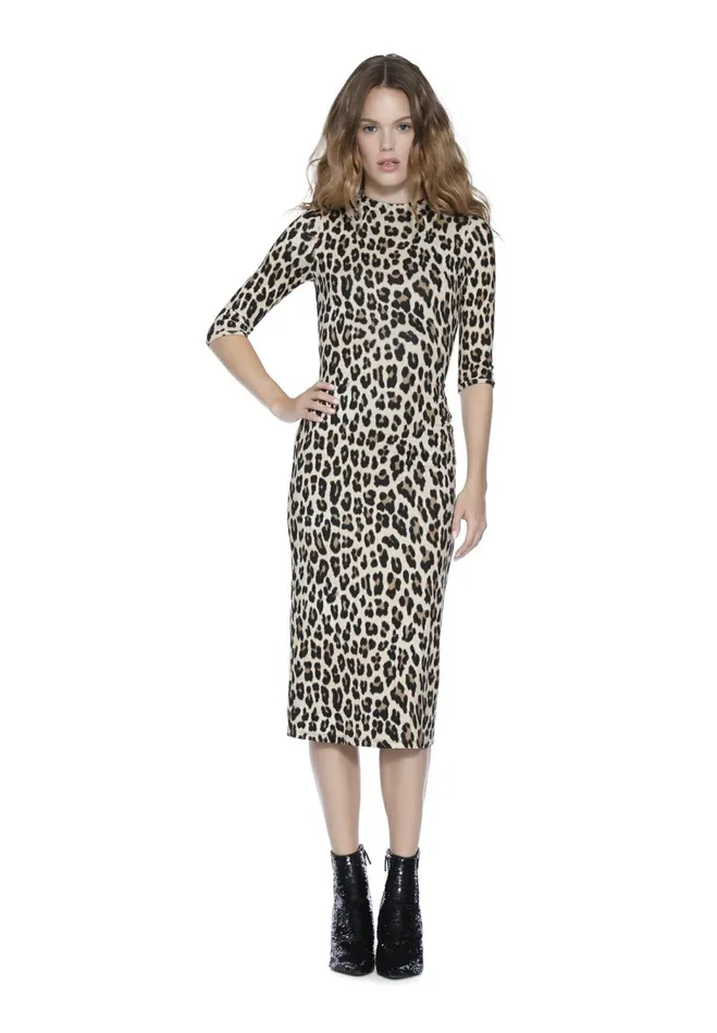 Womens Dresses Alice Olivia Delora Fitted Mock Neck Midi Dress Textured Leopard