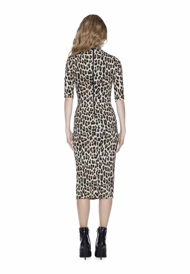 Womens Dresses Alice Olivia Delora Fitted Mock Neck Midi Dress Textured Leopard
