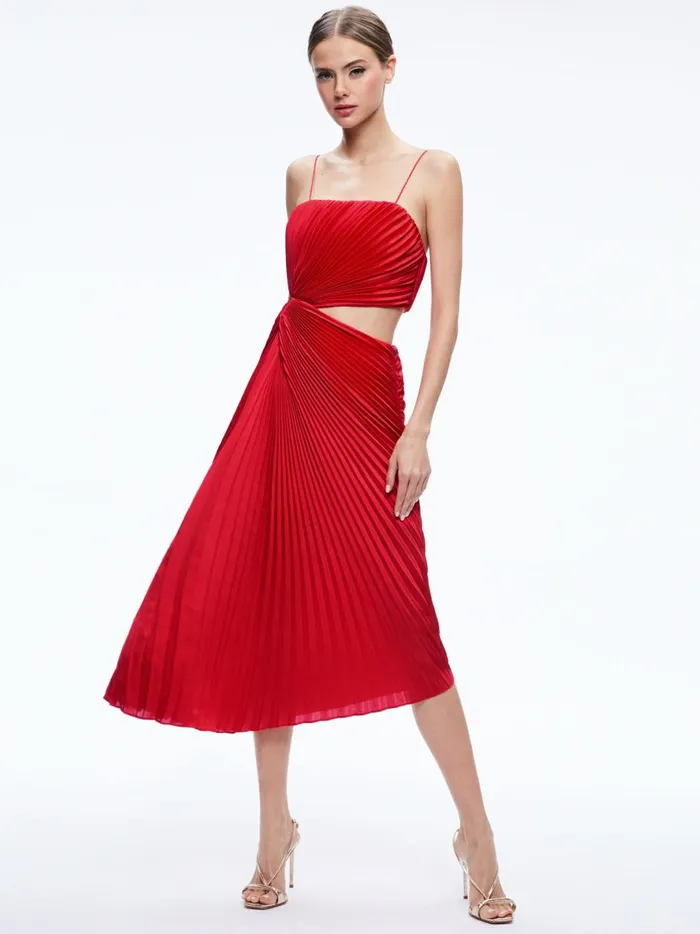 Womens Dresses Alice Olivia Fayeth Cut Out Asymmetrical Hem Midi Dress Chili Pepper