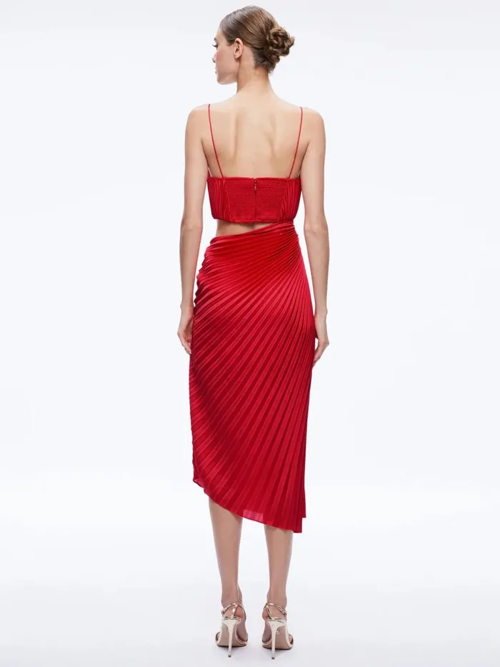 Womens Dresses Alice Olivia Fayeth Cut Out Asymmetrical Hem Midi Dress Chili Pepper