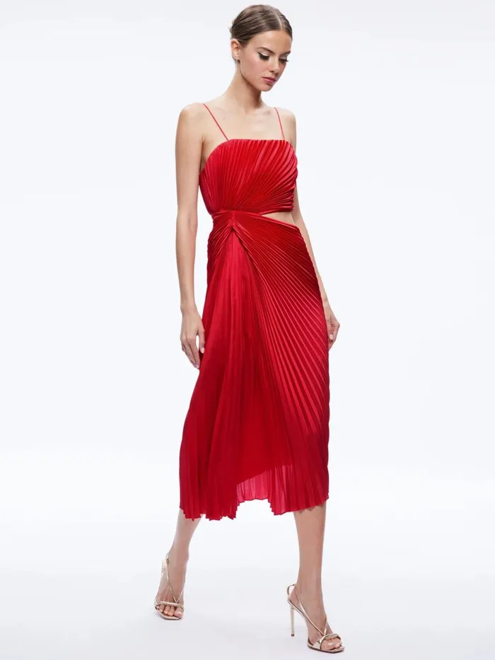 Womens Dresses Alice Olivia Fayeth Cut Out Asymmetrical Hem Midi Dress Chili Pepper