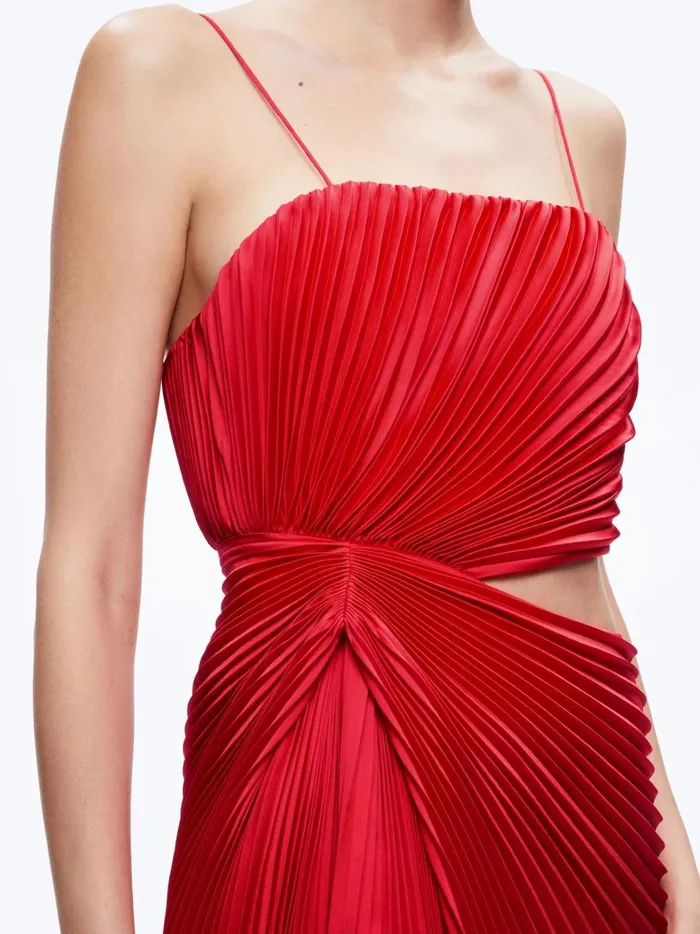 Womens Dresses Alice Olivia Fayeth Cut Out Asymmetrical Hem Midi Dress Chili Pepper