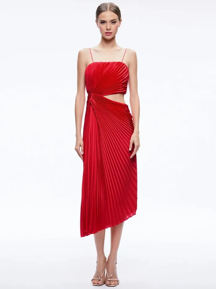 Womens Dresses Alice Olivia Fayeth Cut Out Asymmetrical Hem Midi Dress Chili Pepper