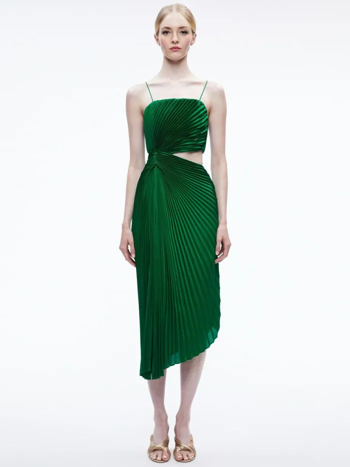 Womens Dresses Alice Olivia Fayeth Cut Out Asymmetrical Hem Midi Dress Emerald