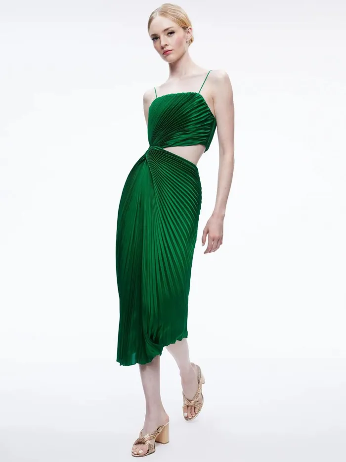 Womens Dresses Alice Olivia Fayeth Cut Out Asymmetrical Hem Midi Dress Emerald