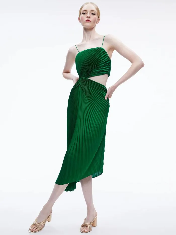 Womens Dresses Alice Olivia Fayeth Cut Out Asymmetrical Hem Midi Dress Emerald