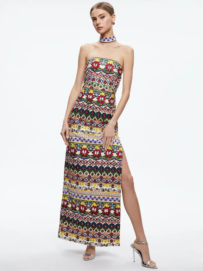 Womens Dresses Alice Olivia Georgie Choker Strapless Gown Champagnemulti