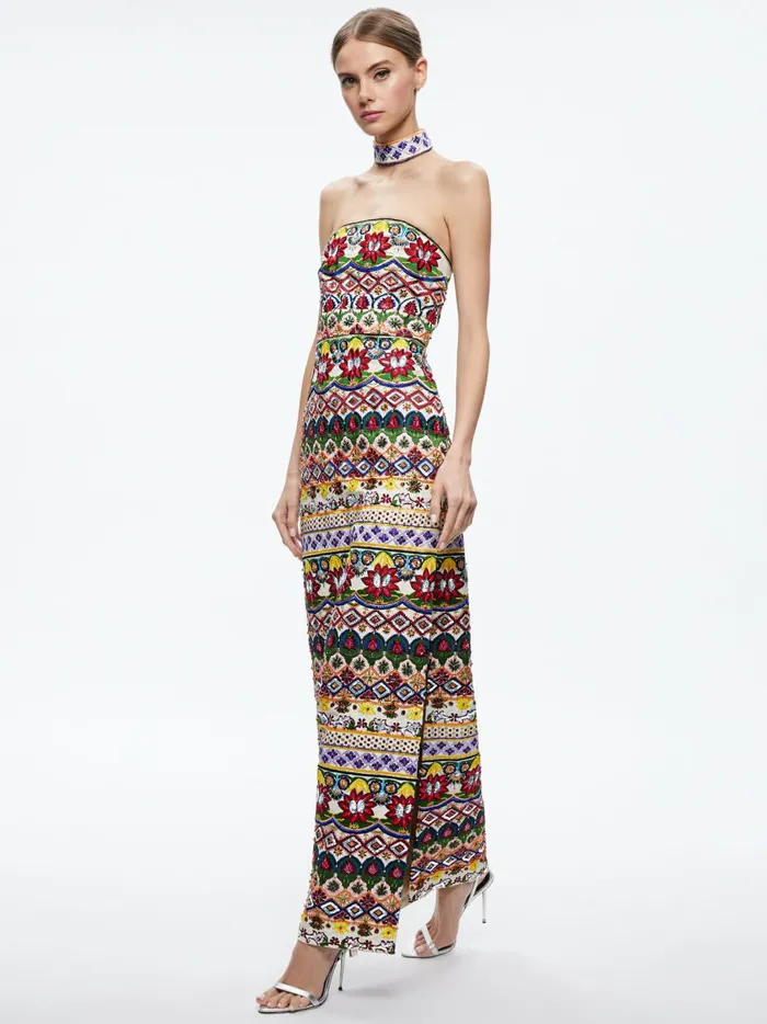 Womens Dresses Alice Olivia Georgie Choker Strapless Gown Champagnemulti