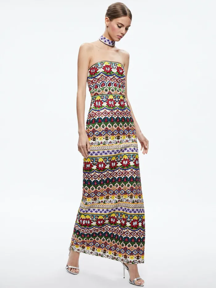 Womens Dresses Alice Olivia Georgie Choker Strapless Gown Champagnemulti