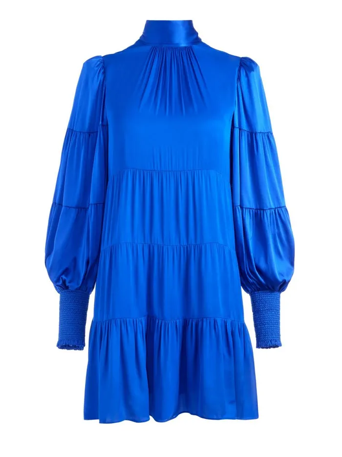 Womens Dresses Alice Olivia Karena Bow Neck Tiered Babydoll Dress Royalty