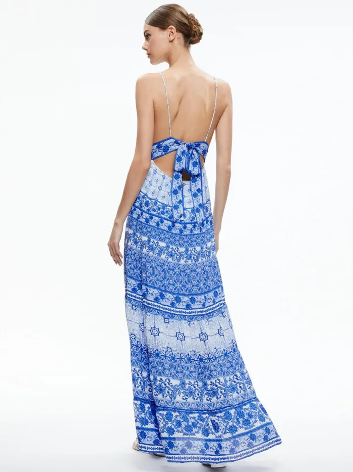 Womens Dresses Alice Olivia Karolina Tie Back Maxi Dress Greek Tile