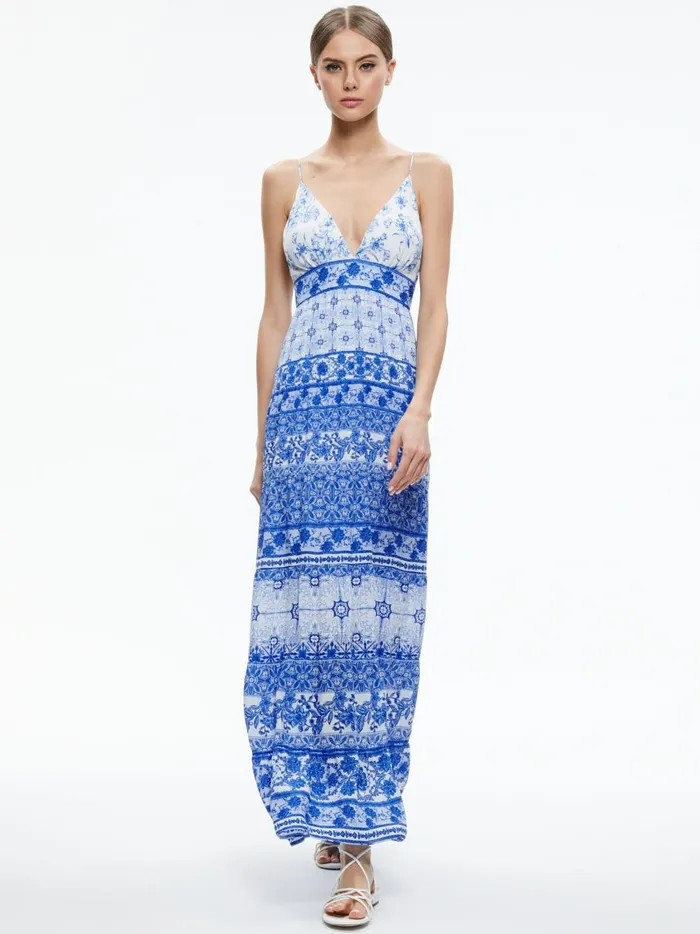 Womens Dresses Alice Olivia Karolina Tie Back Maxi Dress Greek Tile