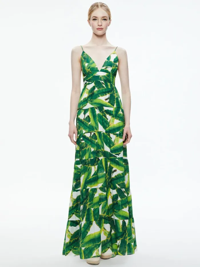 Womens Dresses Alice Olivia Karolina Tie Back Maxi Dress Sun Palm Off White