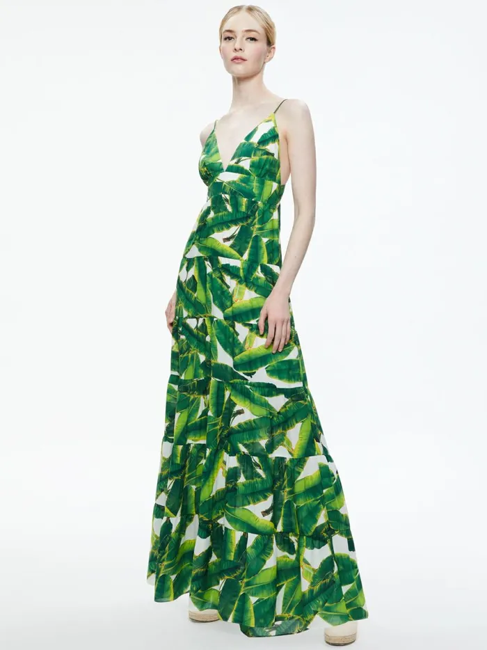 Womens Dresses Alice Olivia Karolina Tie Back Maxi Dress Sun Palm Off White