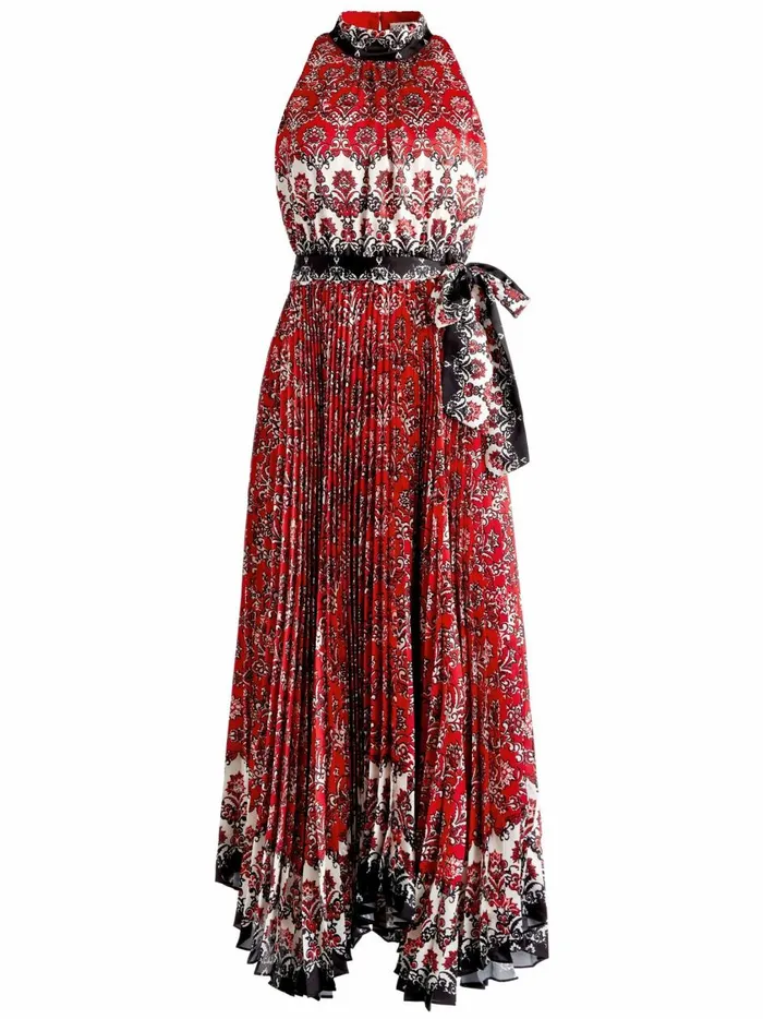 Womens Dresses Alice Olivia Mertie Mock Neck Pleated Maxi Dress Allure Medallion