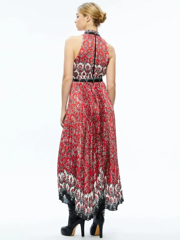 Womens Dresses Alice Olivia Mertie Mock Neck Pleated Maxi Dress Allure Medallion