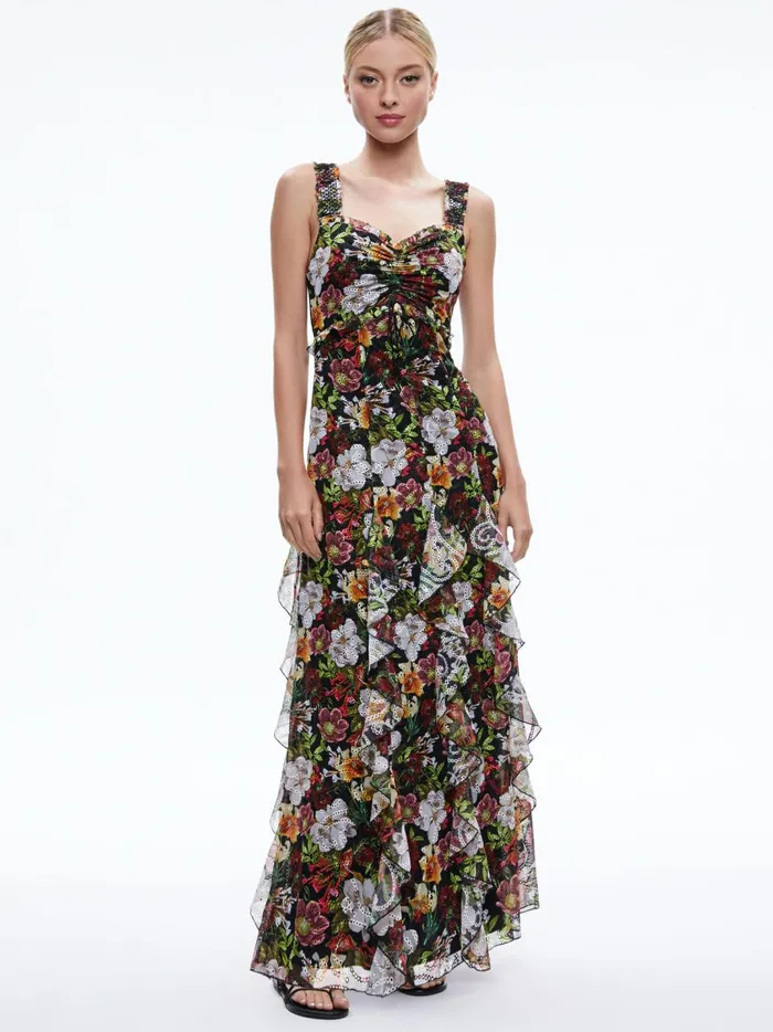 Womens Dresses Alice Olivia Rue Godet Maxi Dress Juniper Floral Black