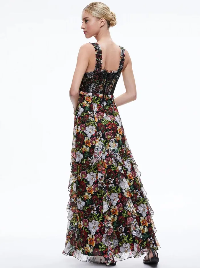 Womens Dresses Alice Olivia Rue Godet Maxi Dress Juniper Floral Black