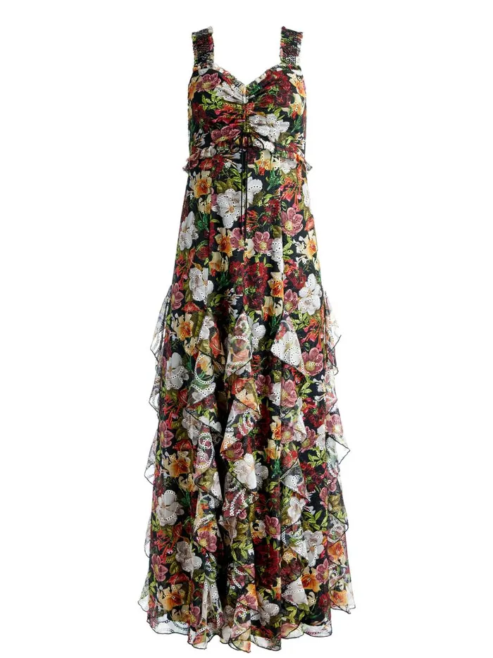 Womens Dresses Alice Olivia Rue Godet Maxi Dress Juniper Floral Black