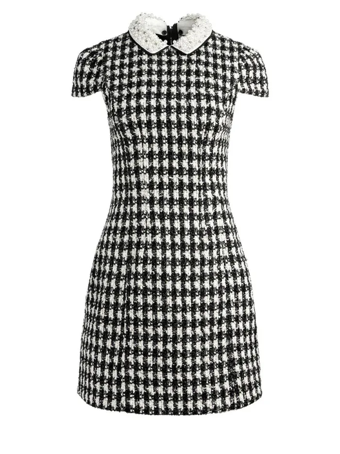 Womens Dresses Alice Olivia Velia Tweed Embellished Collar Mini Dress Blackoff White