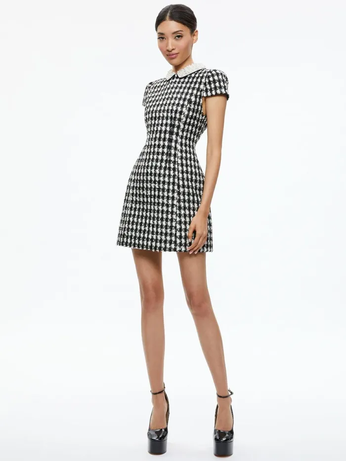 Womens Dresses Alice Olivia Velia Tweed Embellished Collar Mini Dress Blackoff White