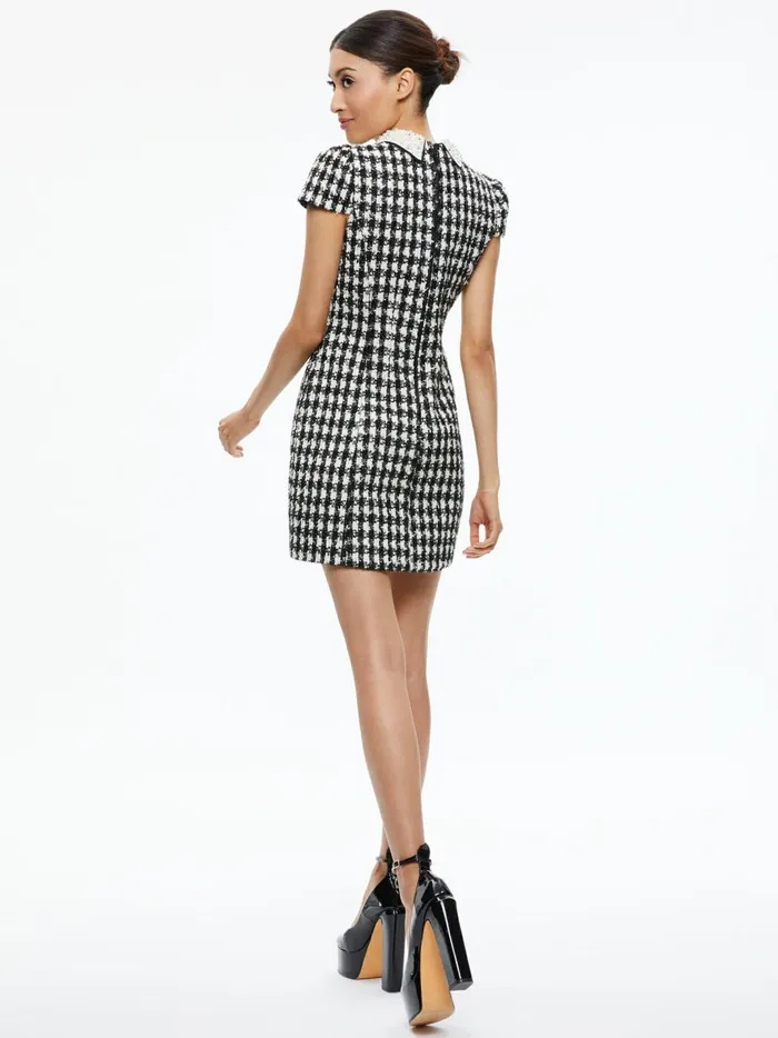 Womens Dresses Alice Olivia Velia Tweed Embellished Collar Mini Dress Blackoff White