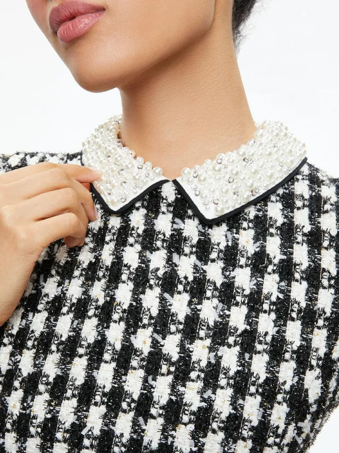Womens Dresses Alice Olivia Velia Tweed Embellished Collar Mini Dress Blackoff White