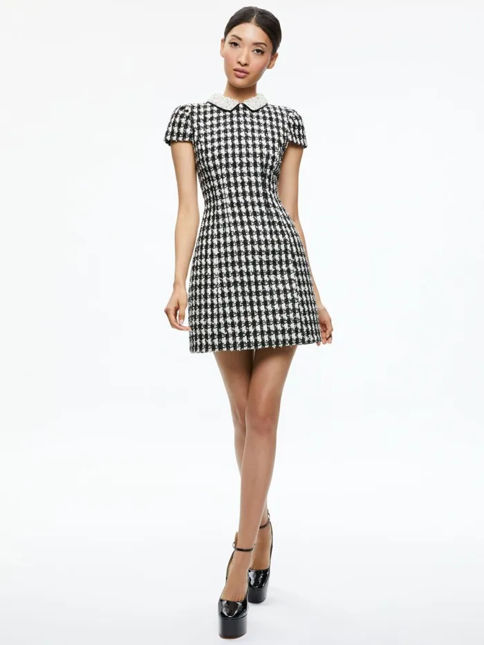 Womens Dresses Alice Olivia Velia Tweed Embellished Collar Mini Dress Blackoff White
