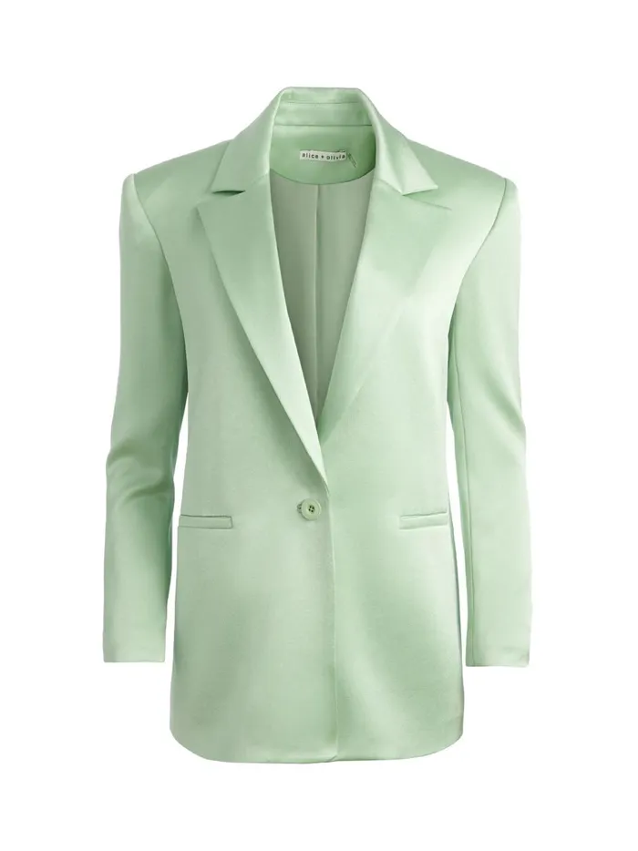 Womens Jackets Coats Alice Olivia Denny Notch Collar Boyfriend Blazer Green Tea Womens Jackets Coats Alice Olivia Denny Notch Collar Boyfriend Blazer Green Tea