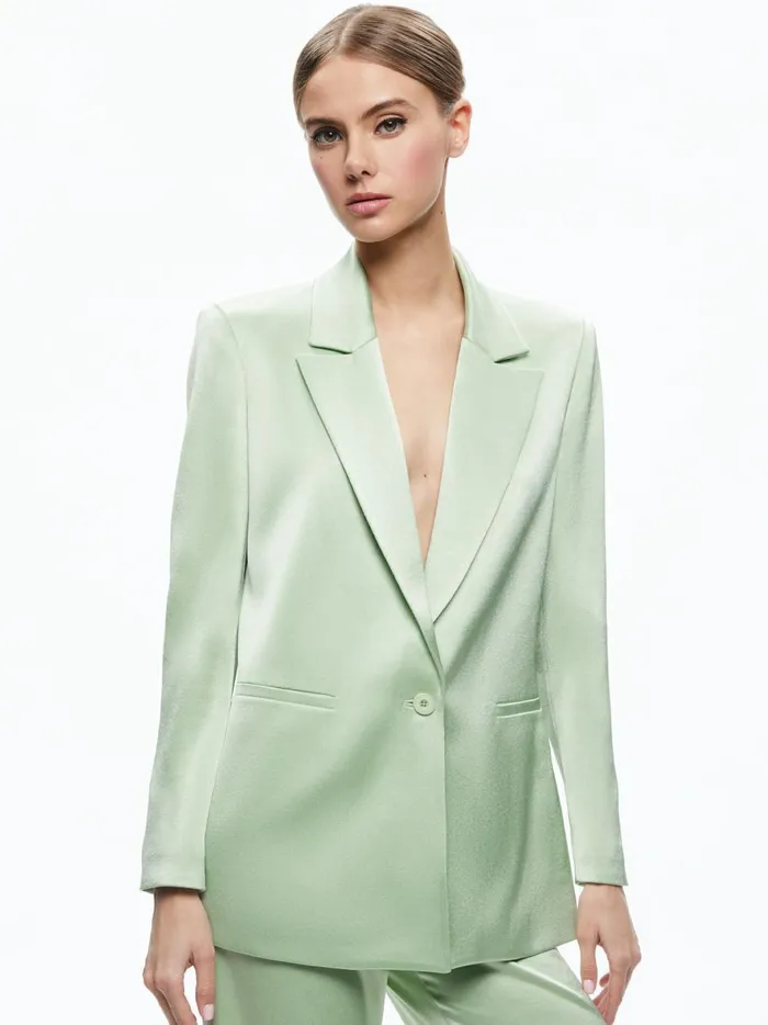 Womens Jackets Coats Alice Olivia Denny Notch Collar Boyfriend Blazer Green Tea