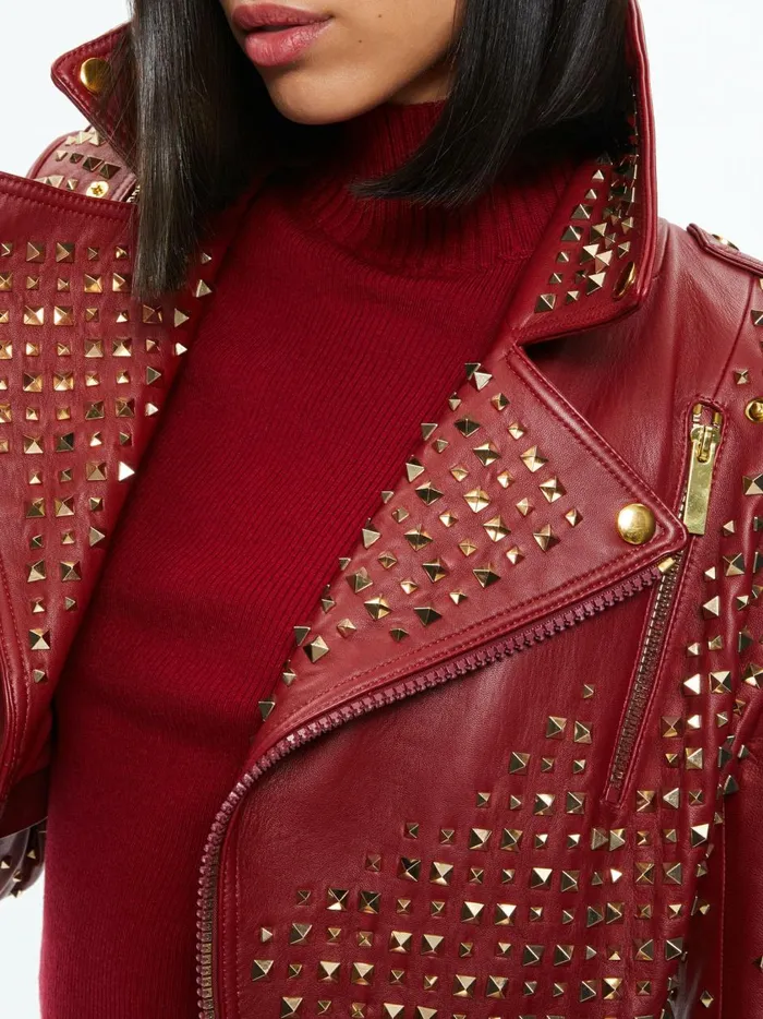 Womens Jackets Coats Alice Olivia Krishna Leather Cropped Moto Jacket Bordeaux