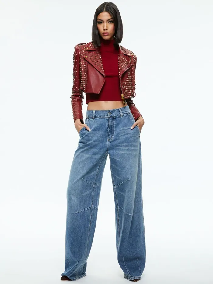 Womens Jackets Coats Alice Olivia Krishna Leather Cropped Moto Jacket Bordeaux