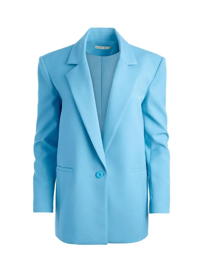 Womens Jackets Coats Alice Olivia Shan Strong Shoulder Ruched Sleeve Blazer Oxford Blue Womens Jackets Coats Alice Olivia Shan Strong Shoulder Ruched Sleeve Blazer Oxford Blue